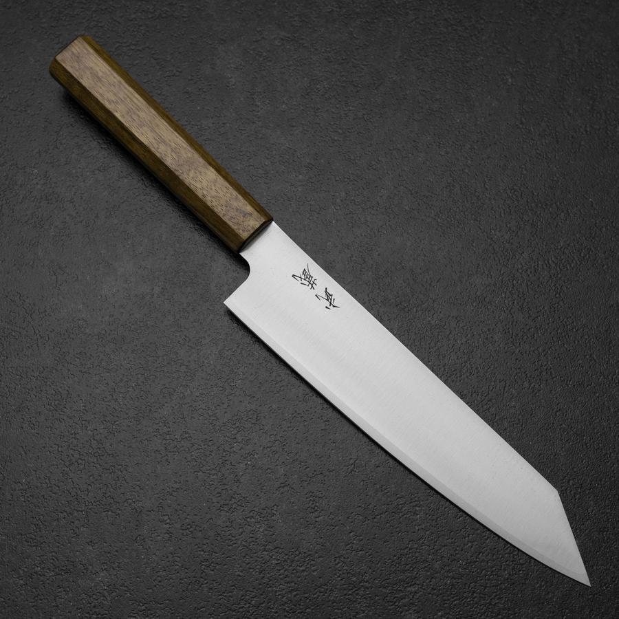 Kiritsuke Gyuto Blue Steel #2 Polished Stainless Clad Olive Handle