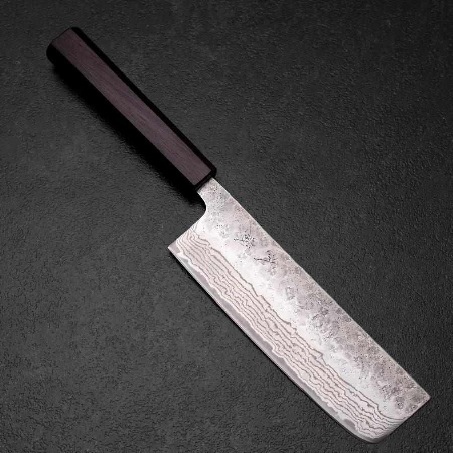 Nashi ５boxes Nakiri 440C Nashiji Damascus Purple Urushi Handle 165mm (6.5