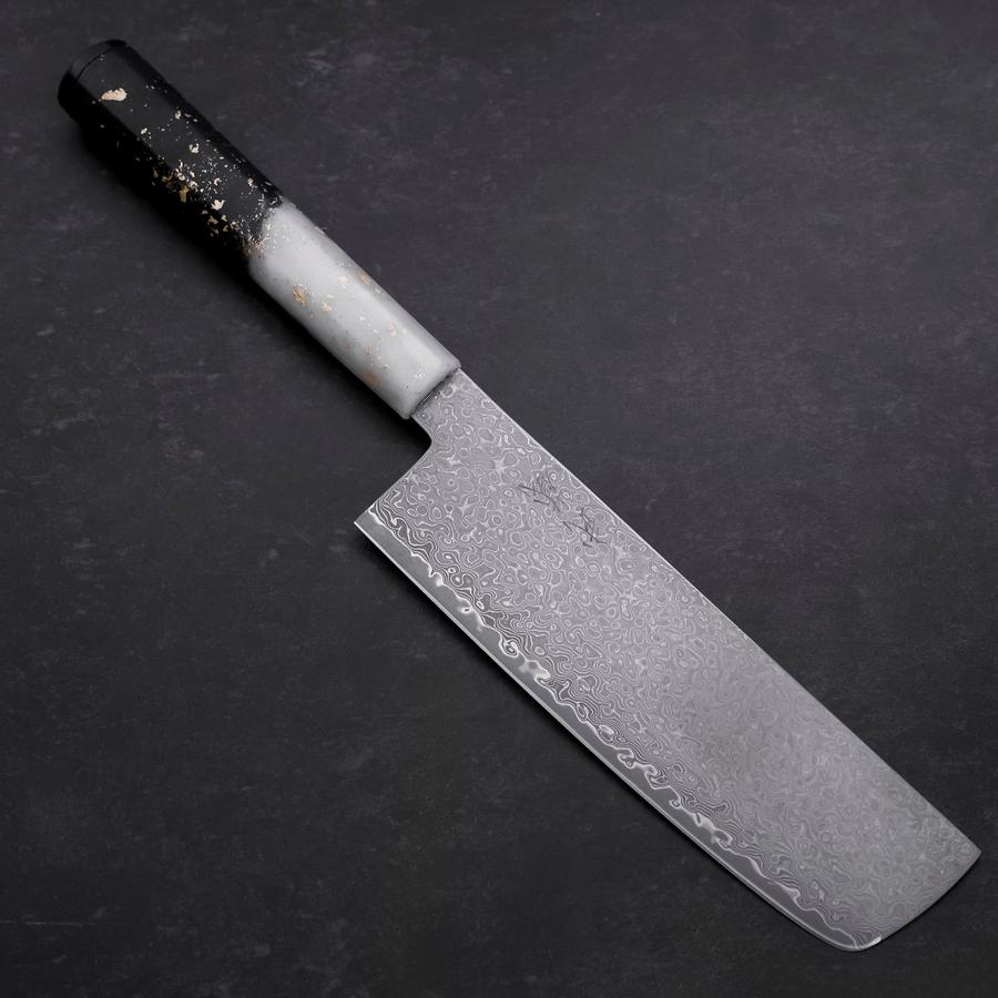 Nakiri VG-10 Damascus Ocean White Black Gold Handle 165mm (6.5