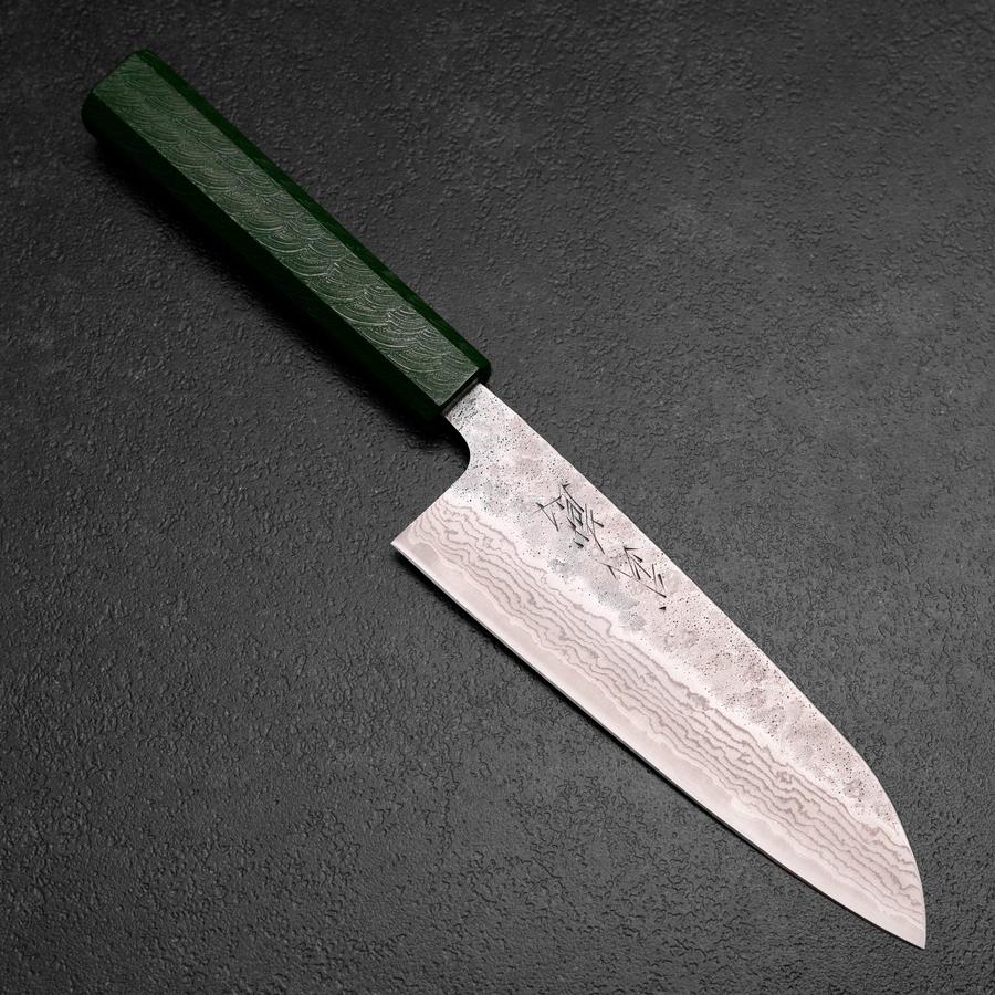 Santoku 440C Nashiji Damascus Green Urushi Handle 165mm (6.5
