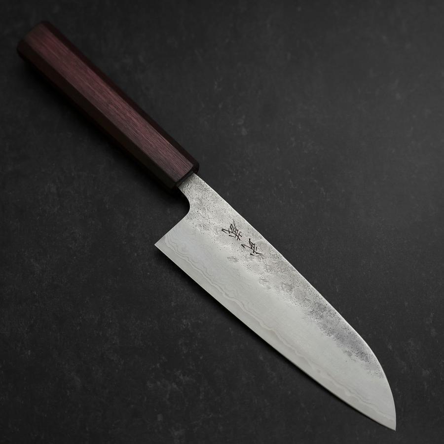 ESSENCE CARBON 5.6 Hideyuki Kikuchi専用 Santoku 440C Nashiji Damascus Purple Urushi Handle 165mm (6.5