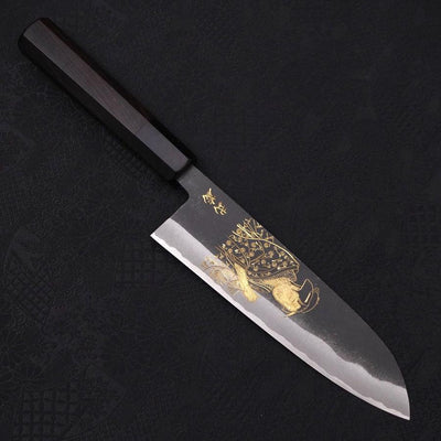 Santoku White steel #2 Kurouchi Chokin Ukiyo-e Buffalo Ebony Handle 170mm-White steel #2-Kurouchi-Japanese Handle-[Musashi]-[Japanese-Kitchen-Knives]