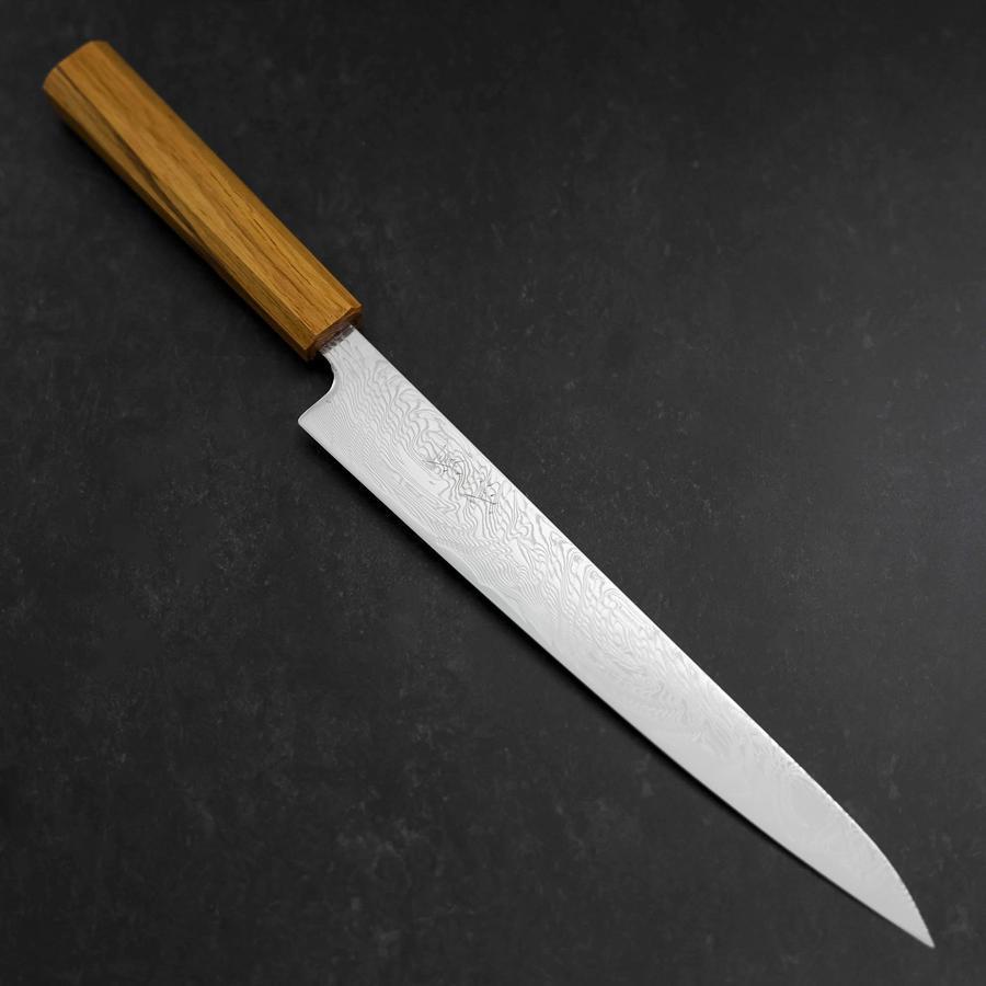 【未使用】筋引き(切付型シェフナイフ) ダマスカス 日本製　240mm 筋引 SLD 渦浪ダマスカス オーク柄 240mm – MUSASHI