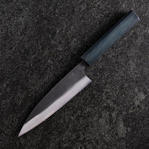 Ajikiri Blue Steel #1 Kurouchi Dark Blue Urushi Handle 145mm (5.7”)-[Musashi]-[Japanese-Kitchen-Knives]