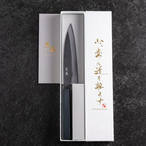Ajikiri Blue Steel #1 Kurouchi Dark Blue Urushi Handle 145mm (5.7”)-[Musashi]-[Japanese-Kitchen-Knives]