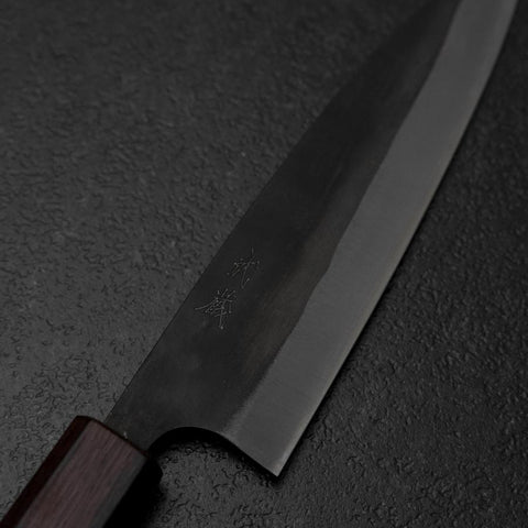 Ajikiri Blue Steel #1 Kurouchi Purple Urushi Handle 145mm (5.7”)-[Musashi]-[Japanese-Kitchen-Knives]