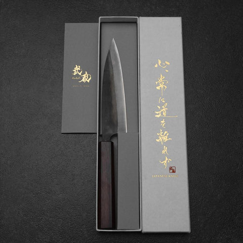 Ajikiri Blue Steel #1 Kurouchi Purple Urushi Handle 145mm (5.7”)-[Musashi]-[Japanese-Kitchen-Knives]