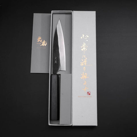 Ajikiri Blue Steel #2 Kurouchi Dark Blue Urushi Handle 145mm-[Musashi]-[Japanese-Kitchen-Knives]