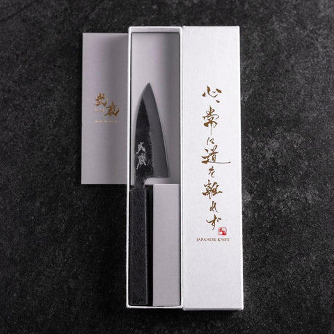 Ajikiri White Steel #2 Kurouchi Black Ishime Urushi Handle 105mm (4.1”)-[Musashi]-[Japanese-Kitchen-Knives]