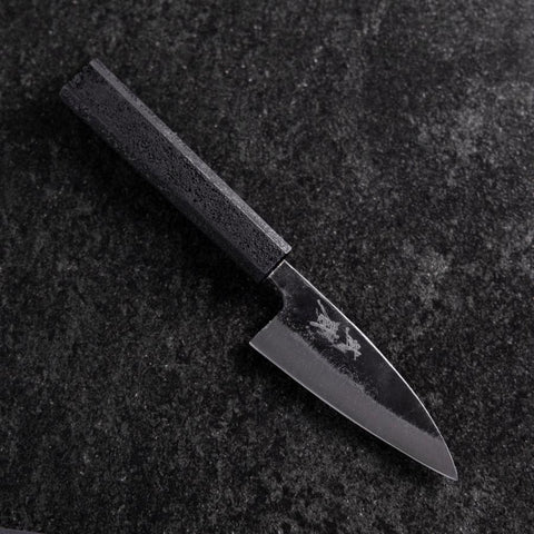 Ajikiri White Steel #2 Kurouchi Black Ishime Urushi Handle 105mm-[Musashi]-[Japanese-Kitchen-Knives]