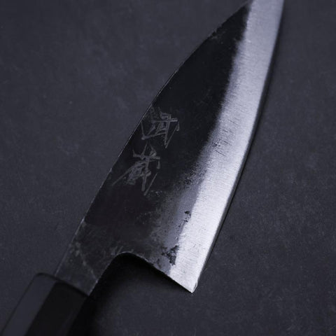 Ajikiri White Steel #2 Kurouchi Buffalo Magnolia Handle 105mm (4.1”)-[Musashi]-[Japanese-Kitchen-Knives]
