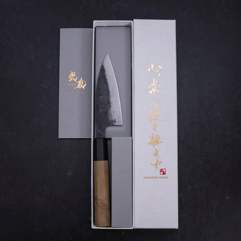 Ajikiri White Steel #2 Kurouchi Buffalo Magnolia Handle 105mm (4.1”)-[Musashi]-[Japanese-Kitchen-Knives]