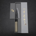 Ajikiri White Steel #2 Kurouchi Buffalo Magnolia Round Handle 105mm-[Musashi]-[Japanese-Kitchen-Knives]