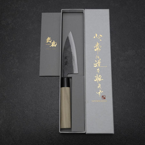 Ajikiri White Steel #2 Kurouchi Buffalo Magnolia Round Handle 105mm-[Musashi]-[Japanese-Kitchen-Knives]