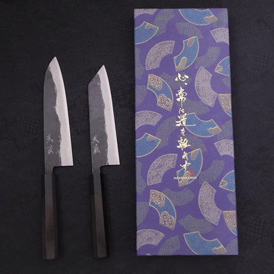 Aogami Super Gyuto/Bunka Kurouchi Set Traditional Washi Gift Wrapping-Blue-Aogami Super-Kurouchi-[Musashi]-[Japanese-Kitchen-Knives]