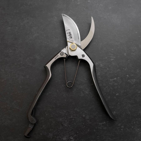 Black Musashi Pruning Shears / Garden Scissors A Type Damascus Forged Handmade 200mm (7.9”)-[Musashi]-[Japanese-Kitchen-Knives]