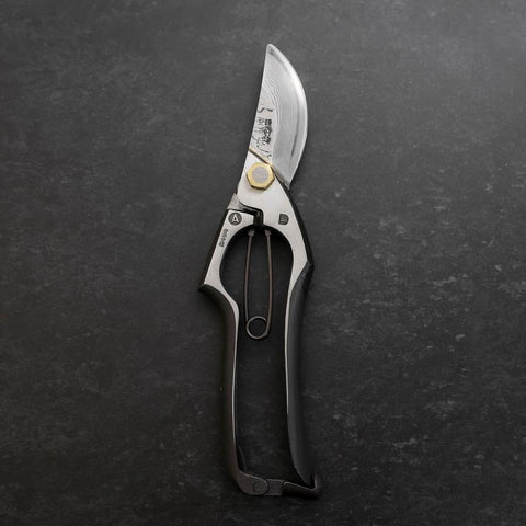 best garden pruning scissors Black Musashi Pruning Shears / Garden Scissors A Type Damascus Forged Handmade 200mm (7.9”)