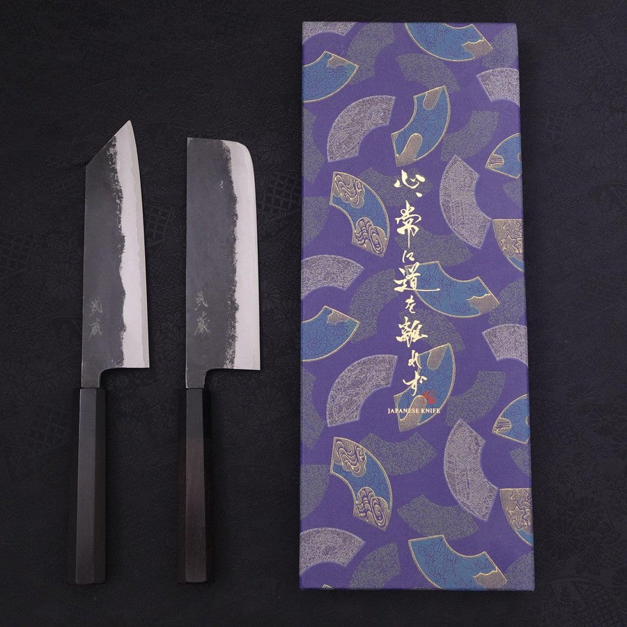 Blue #1 Kurouchi Bunka/Nakiri Set Traditional Washi Gift Wrapping-Blue-Blue steel #1-Kurouchi-[Musashi]-[Japanese-Kitchen-Knives]