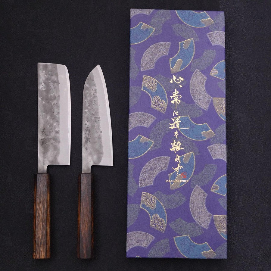 Blue #2 Sumi Urushi Nashiji Santoku/Nakiri Set Traditional Washi Gift Wrapping-Blue-Blue steel #2-Kurouchi-[Musashi]-[Japanese-Kitchen-Knives]