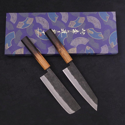 Blue #2 Yaki Urushi Bunka/Nakiri Set Traditional Washi Gift Wrapping-Blue-Blue steel #2-Kurouchi-[Musashi]-[Japanese-Kitchen-Knives]