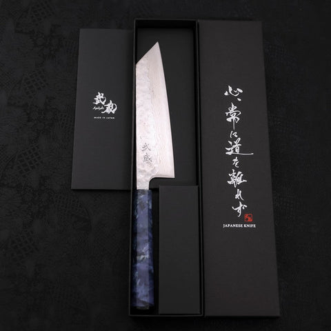 Bunka AUS-10 Nashiji Damascus Mirror Ocean Blue Handle 170mm (6.7”)-[Musashi]-[Japanese-Kitchen-Knives]