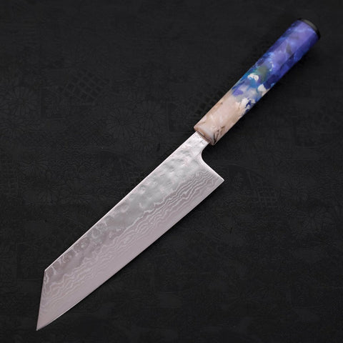 Bunka AUS-10 Nashiji Damascus Mirror Ocean White Blue Handle 170mm (6.7”)-[Musashi]-[Japanese-Kitchen-Knives]