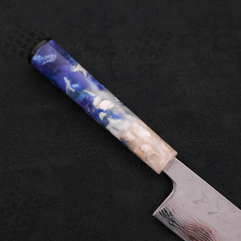 Bunka AUS-10 Nashiji Damascus Mirror Ocean White Blue Handle 170mm (6.7”)-[Musashi]-[Japanese-Kitchen-Knives]