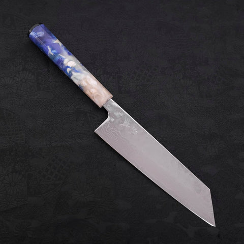 Bunka AUS-10 Nashiji Damascus Mirror Ocean White Blue Handle 170mm (6.7”)-[Musashi]-[Japanese-Kitchen-Knives]