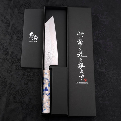 Bunka AUS-10 Nashiji Damascus Mirror Ocean White Mix Handle 170mm (6.7”)-[Musashi]-[Japanese-Kitchen-Knives]
