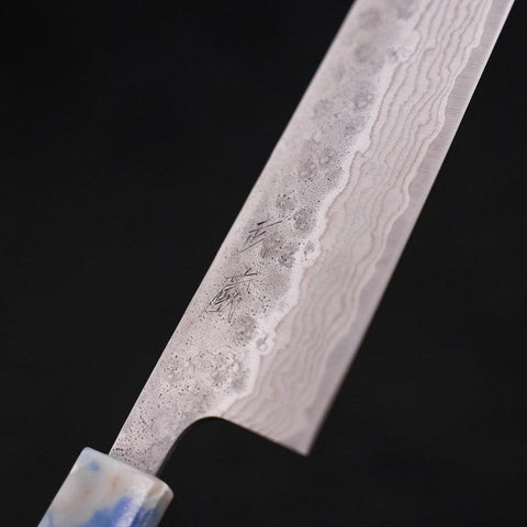 Bunka AUS-10 Nashiji Damascus Ocean Blue-White Mix Handle 170mm (6.7”)-[Musashi]-[Japanese-Kitchen-Knives]
