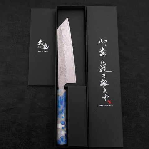Bunka AUS-10 Nashiji Damascus Ocean Blue-White Mix Handle 170mm (6.7”)-[Musashi]-[Japanese-Kitchen-Knives]