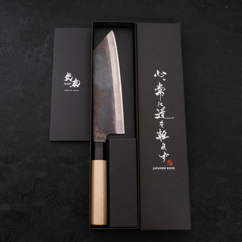Bunka Blue Steel #1 Kurouchi Stainless Clad Buffalo Magnolia Handle 190mm (7.5”)-[Musashi]-[Japanese-Kitchen-Knives]