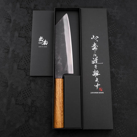 Bunka Blue Steel #1 Kurouchi Stainless Clad Oak Handle 190mm (7.5”)-[Musashi]-[Japanese-Kitchen-Knives]