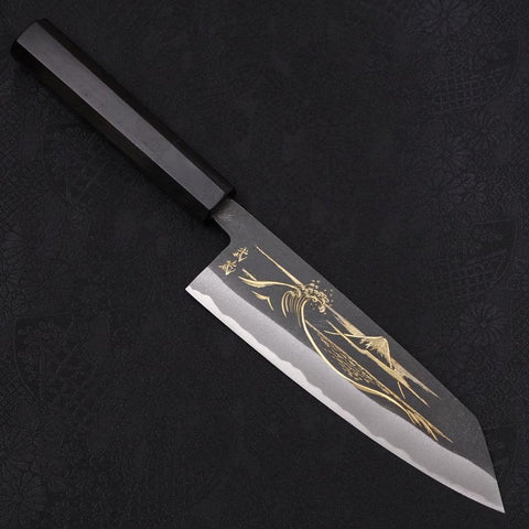 Bunka Blue Steel #2 Kurouchi Chokin Nami-Fuji Buffalo Ebony Handle 165mm-[Musashi]-[Japanese-Kitchen-Knives]