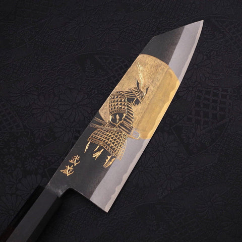 Bunka Blue Steel #2 Kurouchi Chokin Samurai Full Moon Buffalo Ebony Handle 165mm-[Musashi]-[Japanese-Kitchen-Knives]