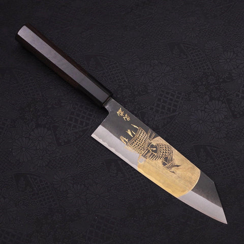 Bunka Blue Steel #2 Kurouchi Chokin Samurai Full Moon Buffalo Ebony Handle 165mm-[Musashi]-[Japanese-Kitchen-Knives]