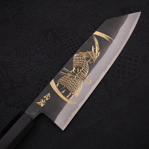 Bunka Blue Steel #2 Kurouchi Chokin Samurai New Moon Buffalo Ebony Handle 165mm-[Musashi]-[Japanese-Kitchen-Knives]