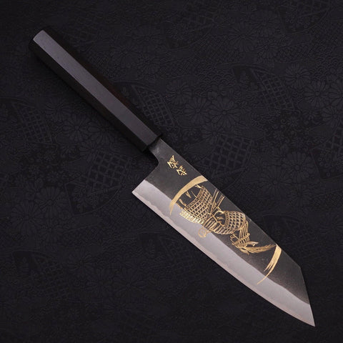 Bunka Blue Steel #2 Kurouchi Chokin Samurai New Moon Buffalo Ebony Handle 165mm-[Musashi]-[Japanese-Kitchen-Knives]
