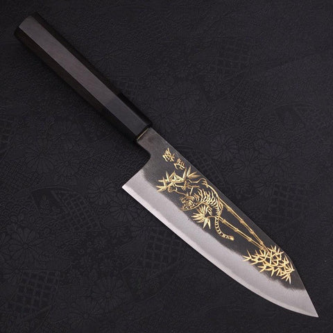 Bunka Blue Steel #2 Kurouchi Chokin Tiger-Bamboo Buffalo Ebony Handle 165mm-[Musashi]-[Japanese-Kitchen-Knives]