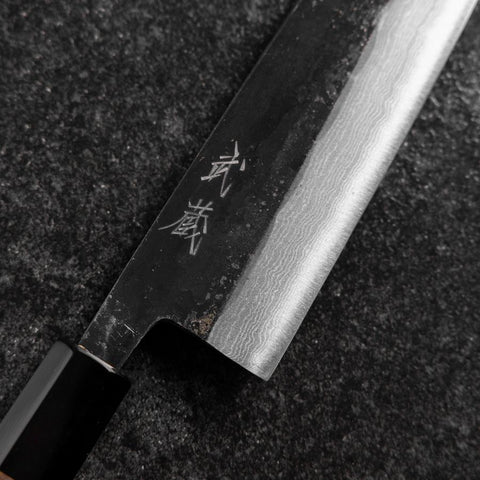 Bunka Blue Steel #2 Kurouchi Damascus Buffalo Walnut Handle 180mm (7”)-[Musashi]-[Japanese-Kitchen-Knives]