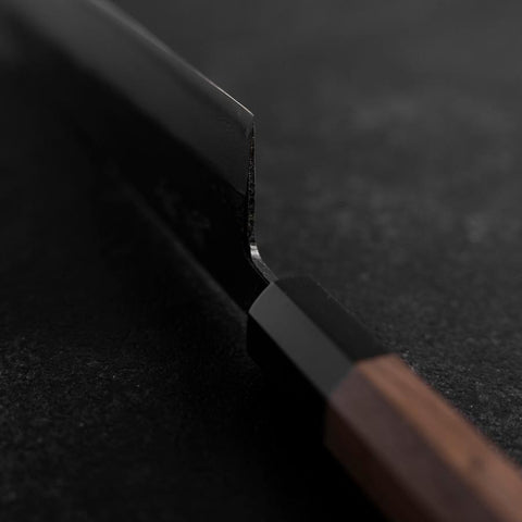 Bunka Blue Steel #2 Kurouchi Damascus Buffalo Walnut Handle 180mm-[Musashi]-[Japanese-Kitchen-Knives]