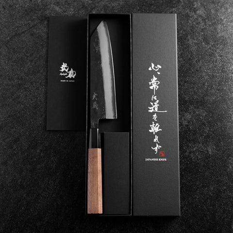 Bunka Blue Steel #2 Kurouchi Damascus Buffalo Walnut Handle 180mm-[Musashi]-[Japanese-Kitchen-Knives]