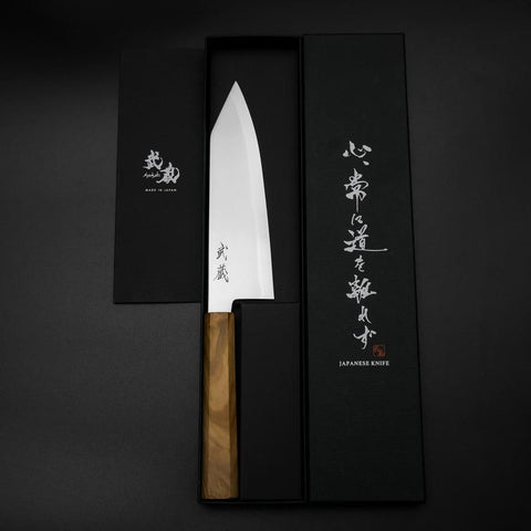 Bunka Blue Steel #2 Polished Olive Handle 170mm-[Musashi]-[Japanese-Kitchen-Knives]