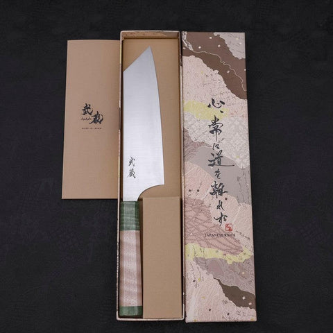 Bunka Blue Super Polished Maple Green Handle 180mm (7”)-[Musashi]-[Japanese-Kitchen-Knives]