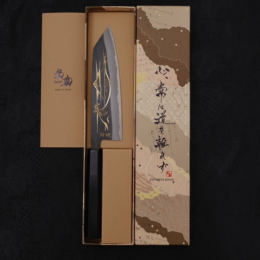 Bunka Blue steel #2 Kurouchi Chokin Nami-Fuji Buffalo Ebony Handle 175mm-Blue steel #2-Kurouchi-Japanese Handle-[Musashi]-[Japanese-Kitchen-Knives]