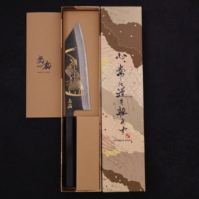 Bunka Blue steel #2 Kurouchi Chokin Samurai New Moon Buffalo Ebony Handle 175mm-Blue steel #2-Kurouchi-Japanese Handle-[Musashi]-[Japanese-Kitchen-Knives]
