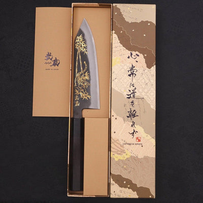 Bunka Blue steel #2 Kurouchi Chokin Tiger-Bamboo Buffalo Ebony Handle 175mm-Blue steel #2-Kurouchi-Japanese Handle-[Musashi]-[Japanese-Kitchen-Knives]