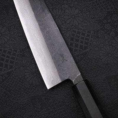 Bunka Blue steel #2 Kurouchi Damascus Buffalo Ebony Handle 180mm-Blue steel #2-Damascus-Japanese Handle-[Musashi]-[Japanese-Kitchen-Knives]