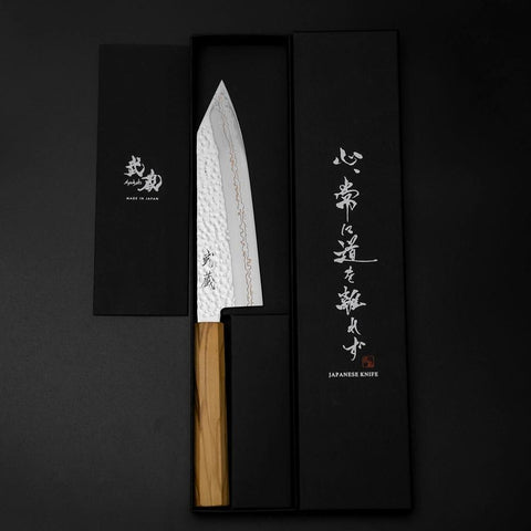 Bunka SLD Nickel Tsuchime Colored Damascus Olive Handle 170mm Limited Edition (6.7”)-[Musashi]-[Japanese-Kitchen-Knives]