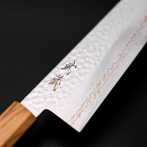 Bunka SLD Nickel Tsuchime Colored Damascus Olive Handle 170mm Limited Edition-[Musashi]-[Japanese-Kitchen-Knives]